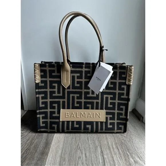 BALMAIN Khaki & Black B-Army 36 Monogram Jacquard Tote $1495 - Picture 5 of 13